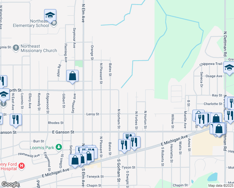 map of restaurants, bars, coffee shops, grocery stores, and more near 327 North Gorham Street in Jackson