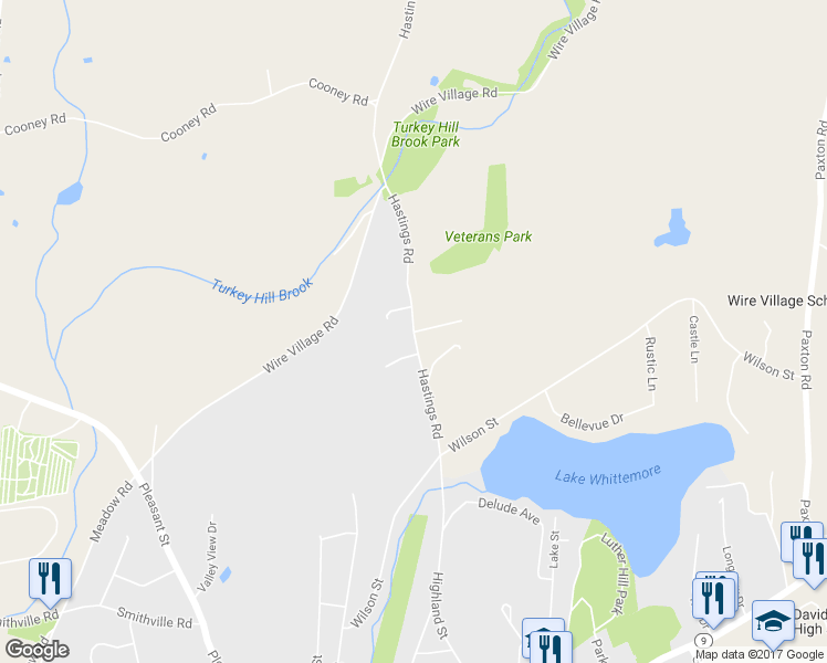 map of restaurants, bars, coffee shops, grocery stores, and more near 15 Hastings Road in Spencer