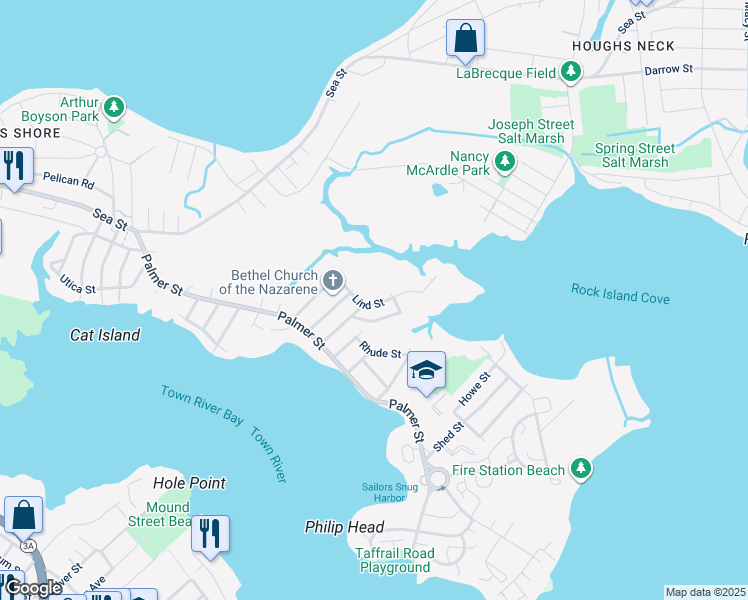 map of restaurants, bars, coffee shops, grocery stores, and more near 29 Northfield Avenue in Quincy