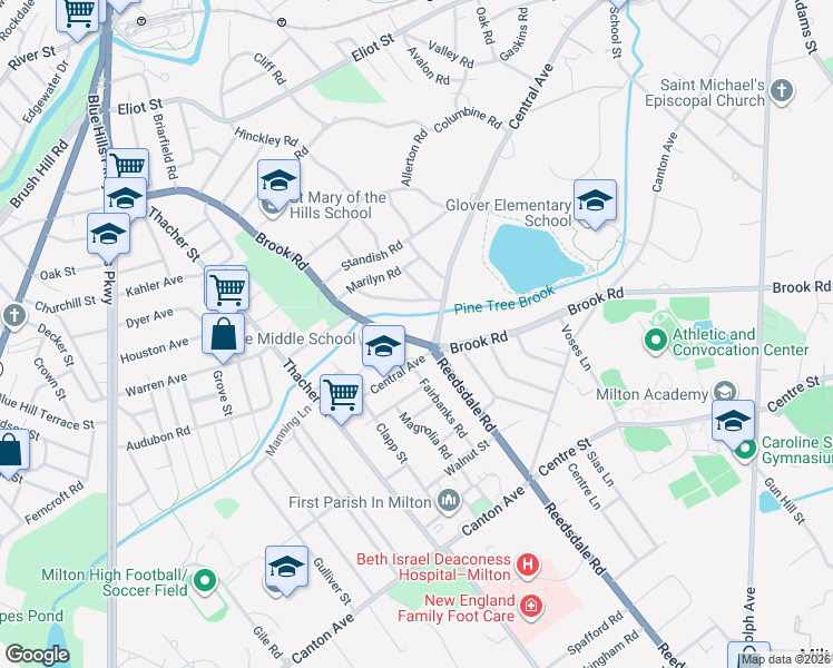 map of restaurants, bars, coffee shops, grocery stores, and more near 434 Central Avenue in Milton