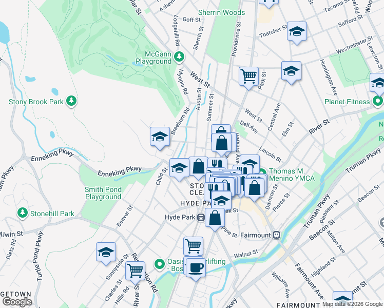 map of restaurants, bars, coffee shops, grocery stores, and more near 6 Greenbrook Road in Boston