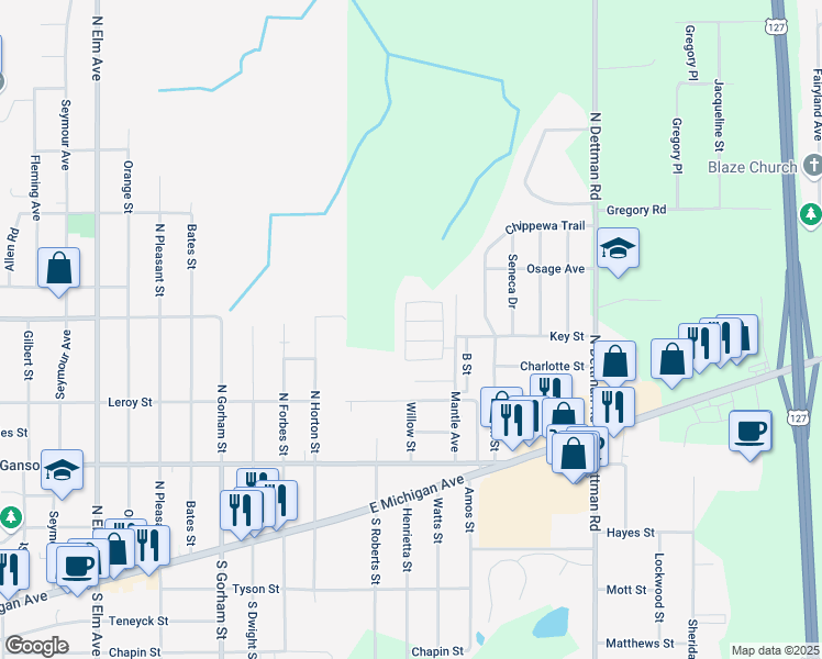 map of restaurants, bars, coffee shops, grocery stores, and more near 325 Kevin Drive in Jackson
