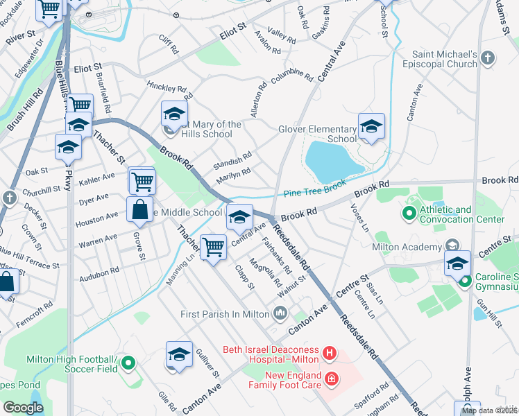 map of restaurants, bars, coffee shops, grocery stores, and more near 434 Central Avenue in Milton