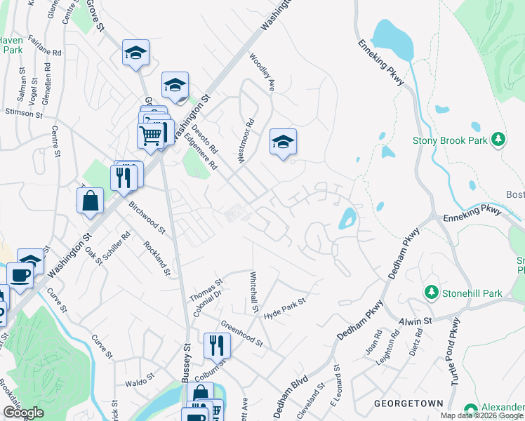 map of restaurants, bars, coffee shops, grocery stores, and more near 125 Edgemere Road in Boston