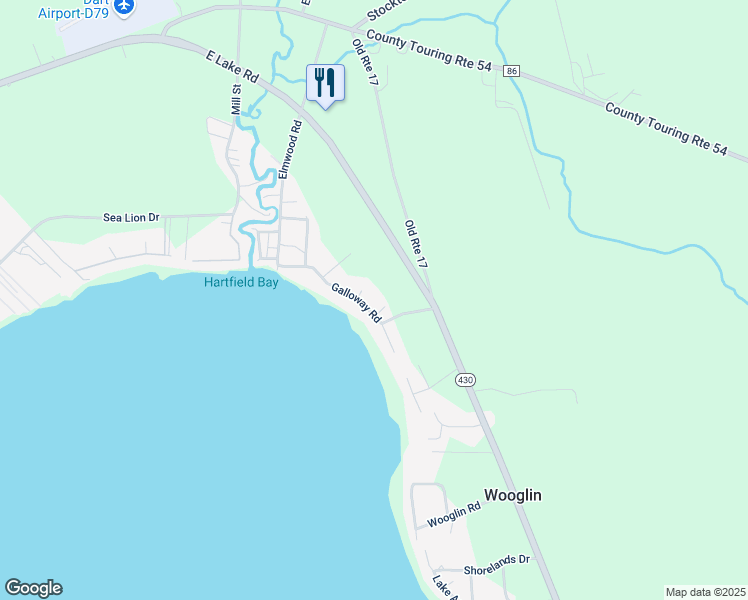 map of restaurants, bars, coffee shops, grocery stores, and more near 6446 Galloway Road in Mayville