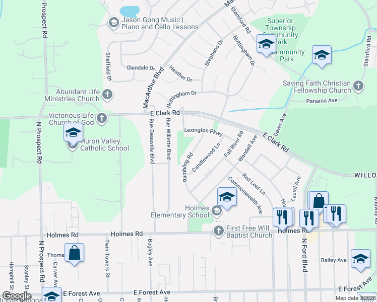 map of restaurants, bars, coffee shops, grocery stores, and more near 1148 Lexington Parkway in Ypsilanti