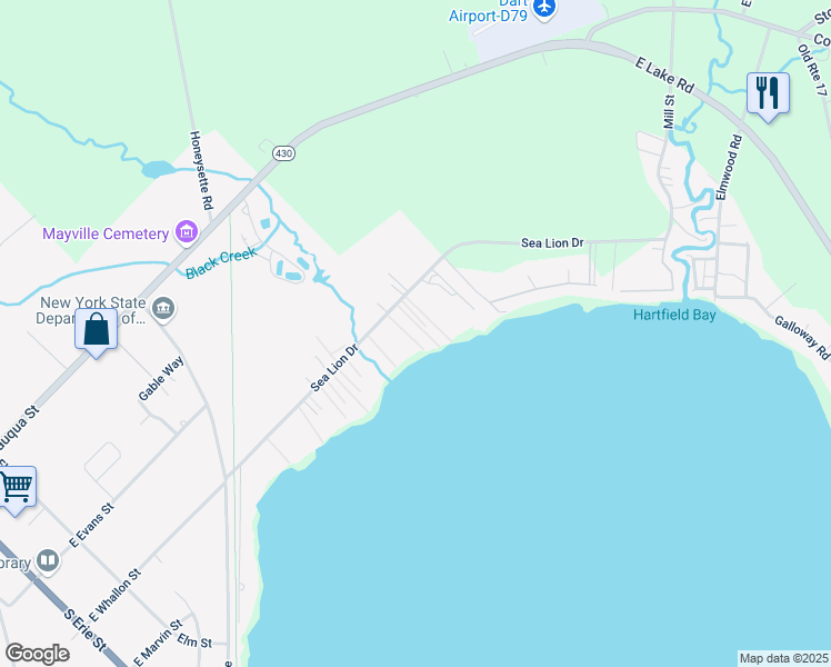 map of restaurants, bars, coffee shops, grocery stores, and more near 163 Sea Lion Drive in Mayville