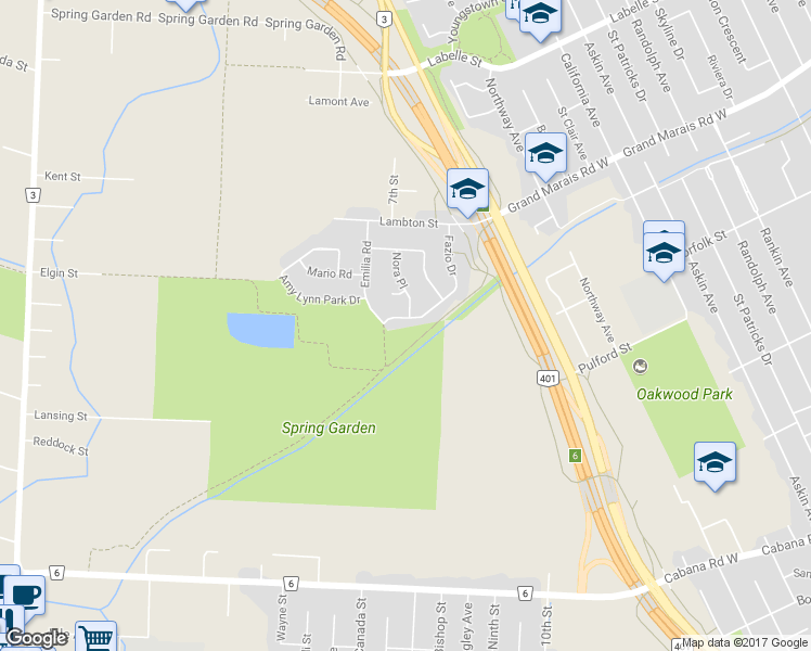 map of restaurants, bars, coffee shops, grocery stores, and more near 3154 Fazio Drive in Windsor