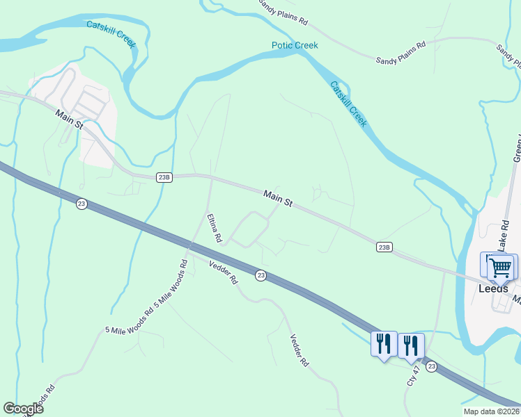 map of restaurants, bars, coffee shops, grocery stores, and more near 1457 Route 23A in Catskill