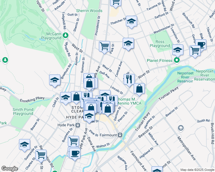 map of restaurants, bars, coffee shops, grocery stores, and more near 47 Lincoln Street in Boston
