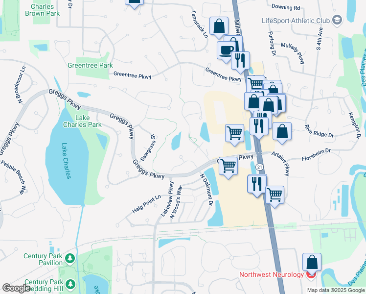 map of restaurants, bars, coffee shops, grocery stores, and more near 1844 Crenshaw Circle in Vernon Hills