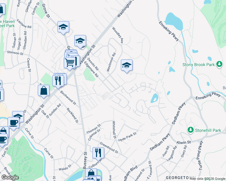 map of restaurants, bars, coffee shops, grocery stores, and more near 110 Desoto Road in Boston