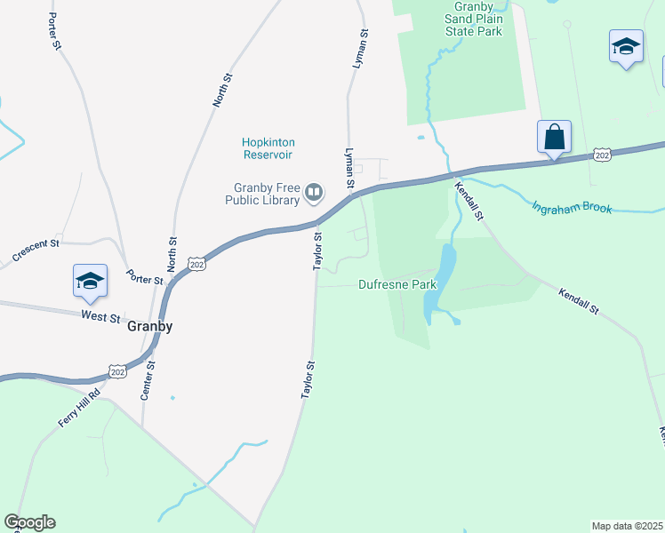 map of restaurants, bars, coffee shops, grocery stores, and more near 11 Taylor Street in Granby