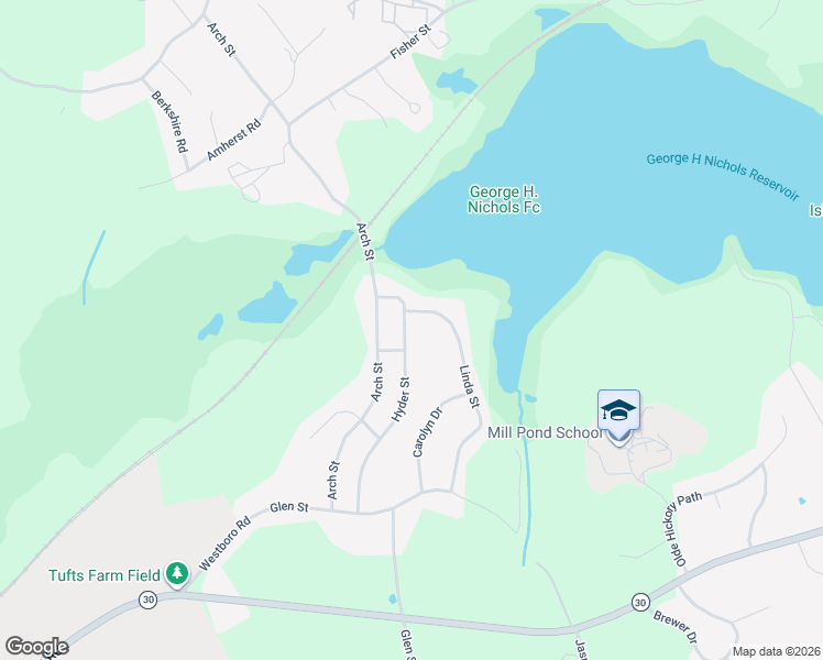 map of restaurants, bars, coffee shops, grocery stores, and more near 5 Hyder Street in Westborough