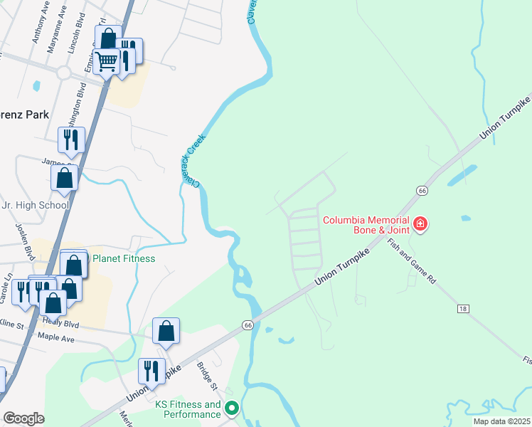 map of restaurants, bars, coffee shops, grocery stores, and more near 440 New York 66 in Hudson