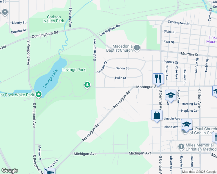 map of restaurants, bars, coffee shops, grocery stores, and more near 1919 Montague Street in Rockford