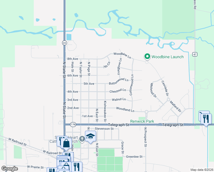 map of restaurants, bars, coffee shops, grocery stores, and more near 611 5th Avenue in Marengo