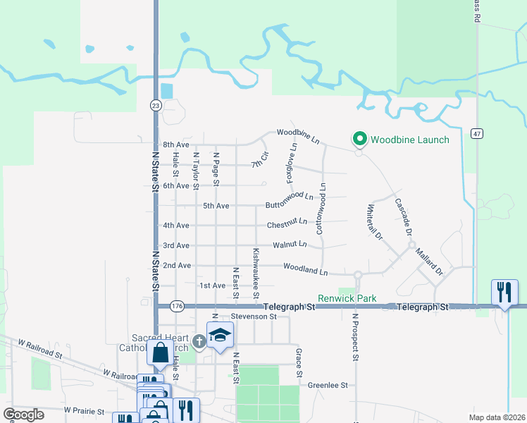 map of restaurants, bars, coffee shops, grocery stores, and more near 611 5th Avenue in Marengo