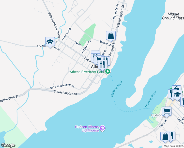 map of restaurants, bars, coffee shops, grocery stores, and more near 11 South Franklin Street in Athens