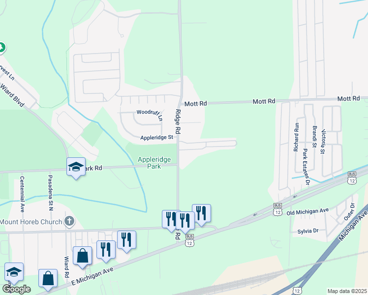 map of restaurants, bars, coffee shops, grocery stores, and more near 2938 Prescott Street in Ypsilanti