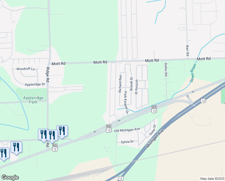 map of restaurants, bars, coffee shops, grocery stores, and more near 3375 East Michigan Avenue in Ypsilanti