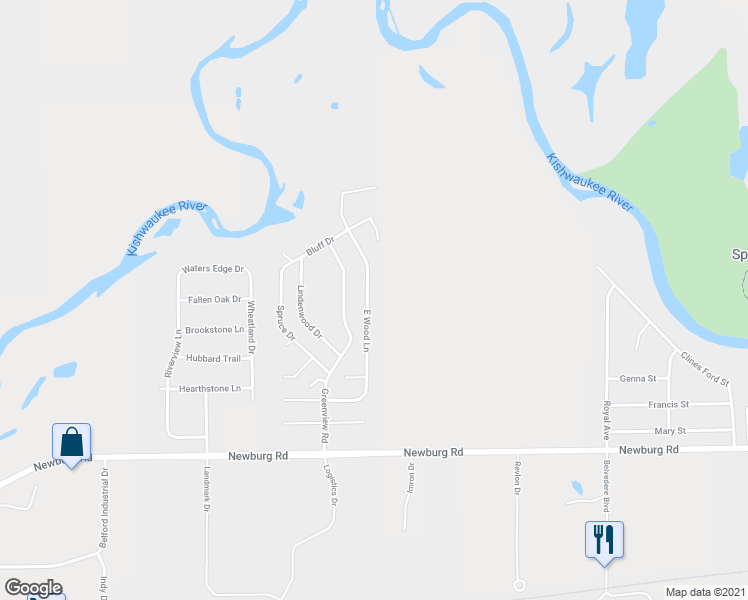 map of restaurants, bars, coffee shops, grocery stores, and more near 500 East Wood Lane [P] (≥1 Segments) in Belvidere