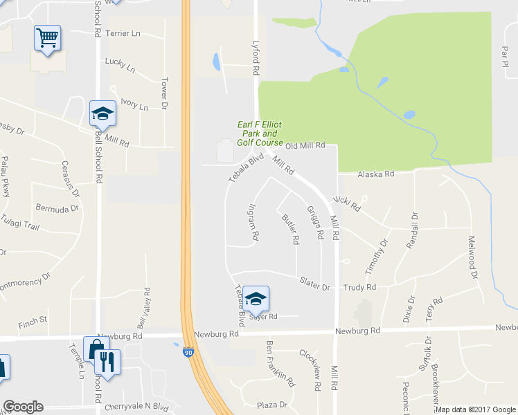 map of restaurants, bars, coffee shops, grocery stores, and more near 1114 Ingram Road in Rockford