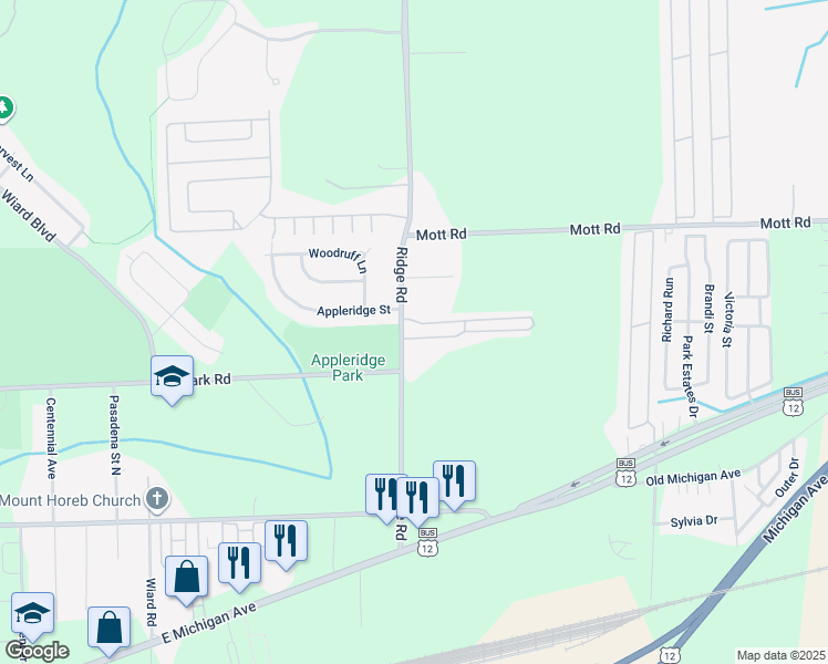 map of restaurants, bars, coffee shops, grocery stores, and more near 2938 Prescott Street in Ypsilanti