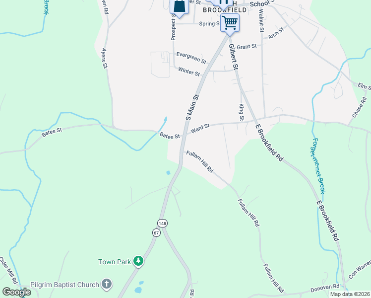 map of restaurants, bars, coffee shops, grocery stores, and more near 3 Fullam Hill Road in North Brookfield