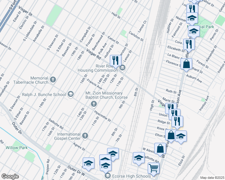 map of restaurants, bars, coffee shops, grocery stores, and more near 3812 11th St in Ecorse