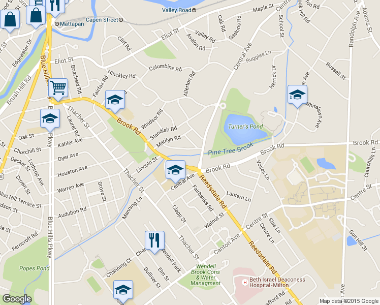 map of restaurants, bars, coffee shops, grocery stores, and more near 22 Rustlewood Road in Milton