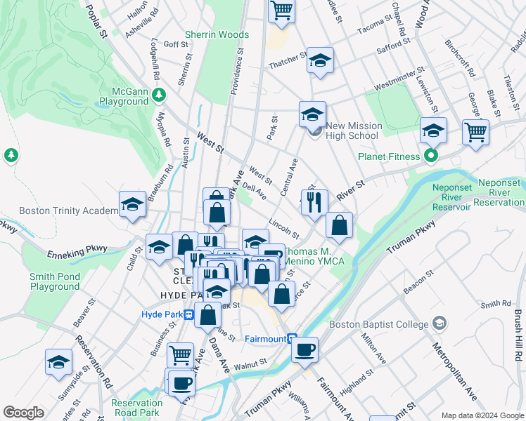 map of restaurants, bars, coffee shops, grocery stores, and more near 47 Lincoln Street in Boston