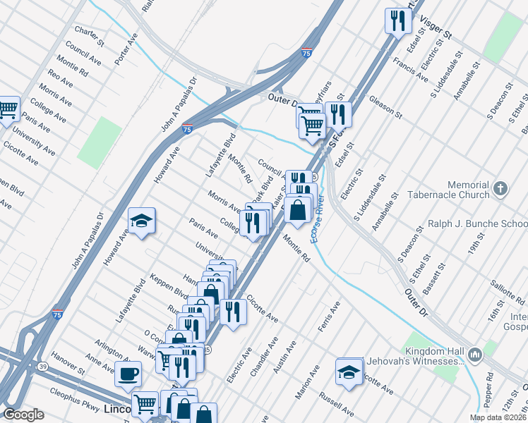 map of restaurants, bars, coffee shops, grocery stores, and more near 1308 Montie Road in Lincoln Park