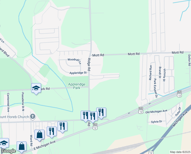 map of restaurants, bars, coffee shops, grocery stores, and more near 2938 Prescott Street in Ypsilanti