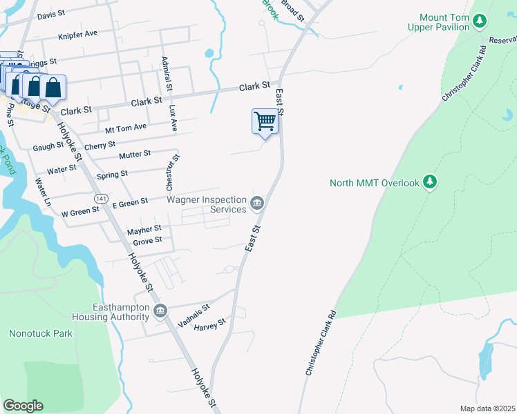 map of restaurants, bars, coffee shops, grocery stores, and more near 435 East Street in Easthampton