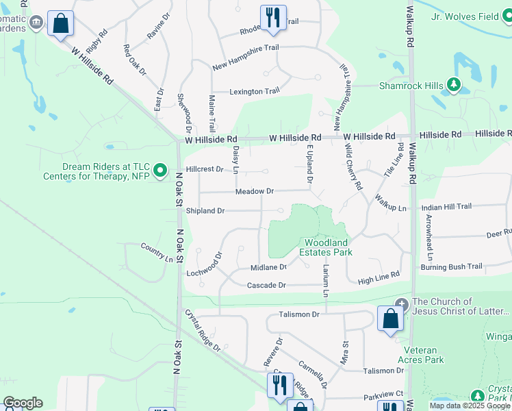 map of restaurants, bars, coffee shops, grocery stores, and more near 260 Shipland Drive in Crystal Lake
