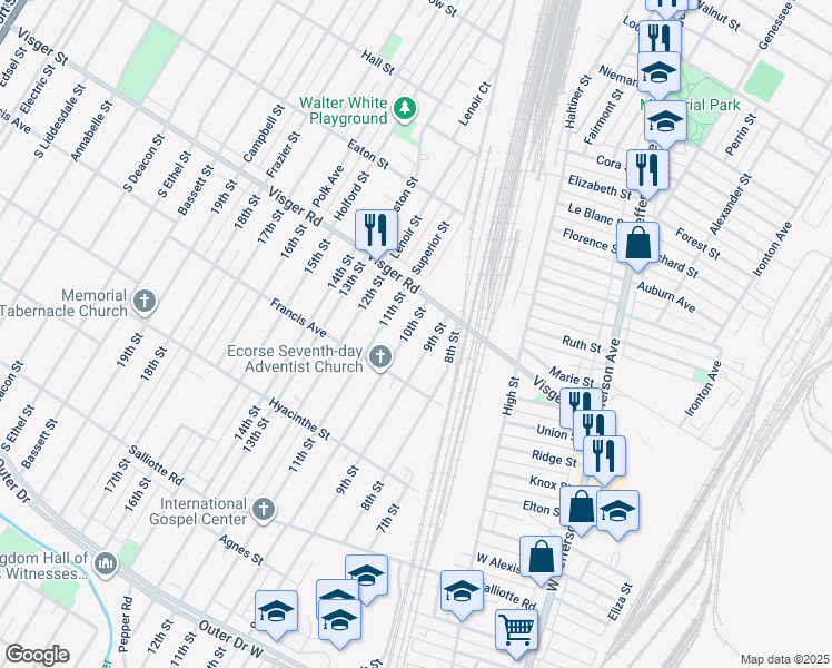 map of restaurants, bars, coffee shops, grocery stores, and more near 3780 10th Street in Ecorse