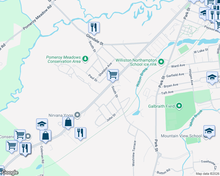 map of restaurants, bars, coffee shops, grocery stores, and more near 336 Main Street in Easthampton