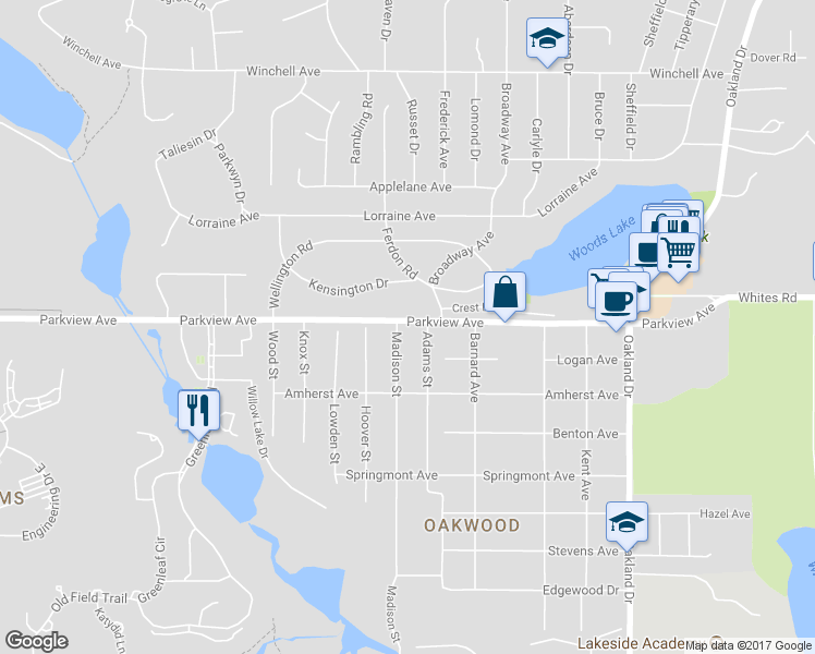 map of restaurants, bars, coffee shops, grocery stores, and more near 2623 Parkview Avenue in Kalamazoo