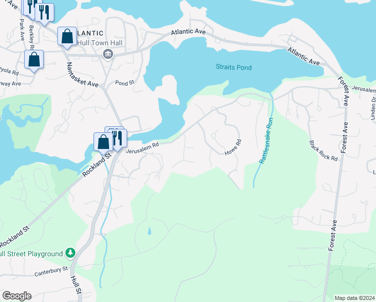 map of restaurants, bars, coffee shops, grocery stores, and more near 736 Jerusalem Road in Cohasset