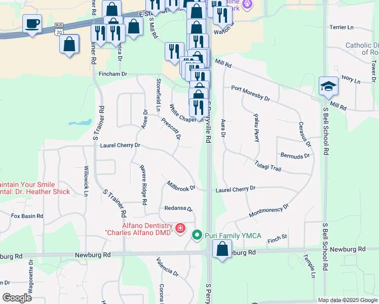 map of restaurants, bars, coffee shops, grocery stores, and more near 6933 Canter Court in Rockford