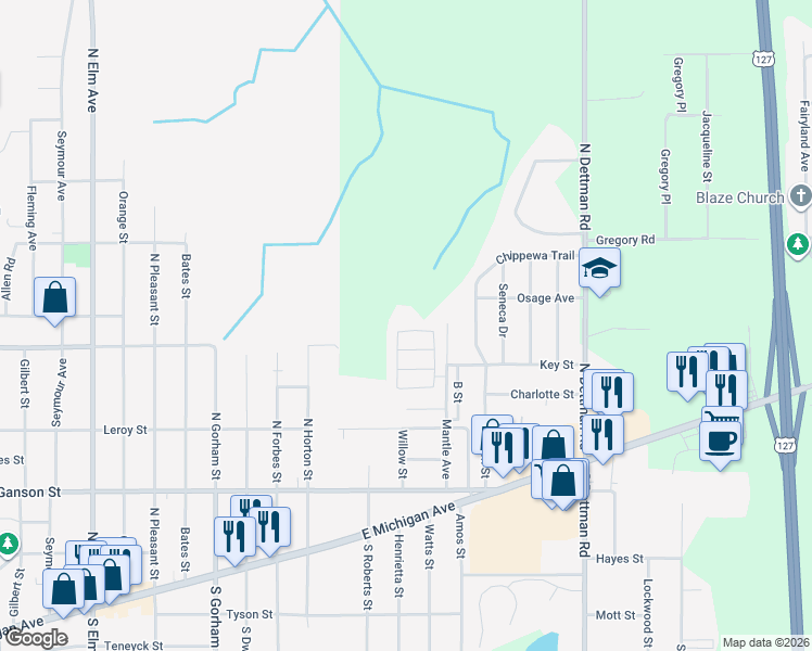 map of restaurants, bars, coffee shops, grocery stores, and more near 257-323 Kathy Circle in Jackson