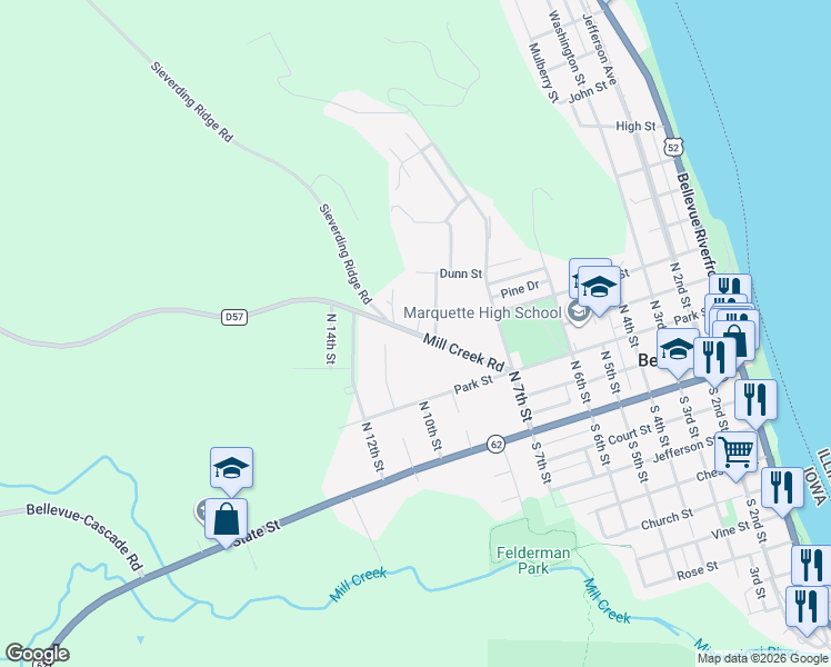 map of restaurants, bars, coffee shops, grocery stores, and more near 39918 Mill Creek Road in Bellevue