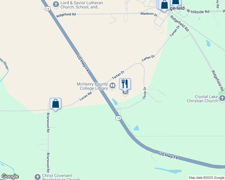 map of restaurants, bars, coffee shops, grocery stores, and more near 8900 U.S. 14 in Crystal Lake