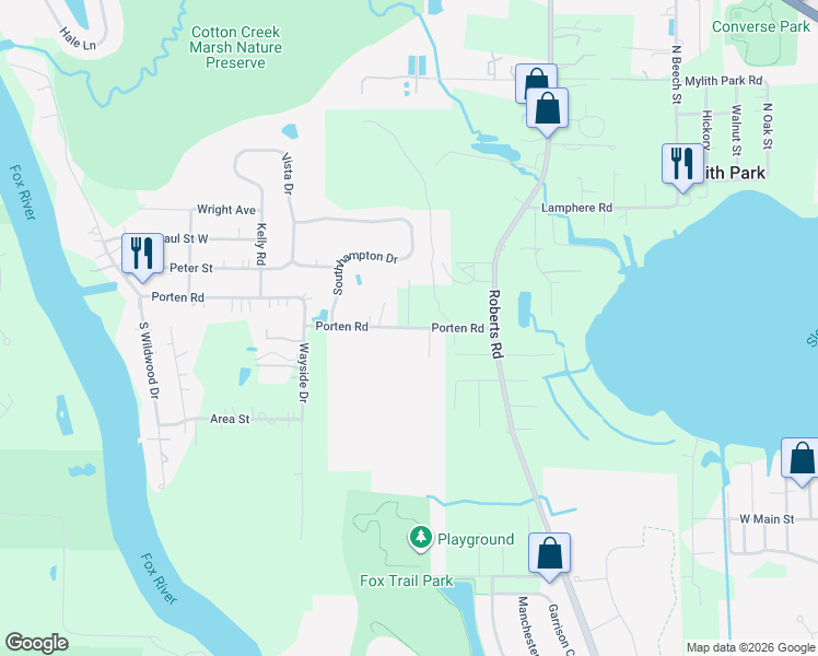 map of restaurants, bars, coffee shops, grocery stores, and more near 395-397 Porten Road in Island Lake