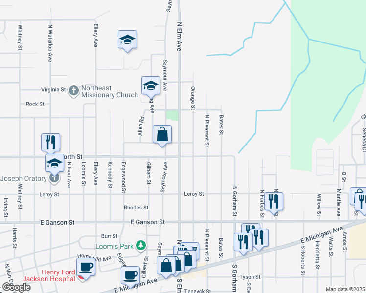 map of restaurants, bars, coffee shops, grocery stores, and more near 1601 Maguire Street in Jackson