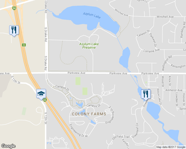 map of restaurants, bars, coffee shops, grocery stores, and more near 3403 Parkview Avenue in Kalamazoo
