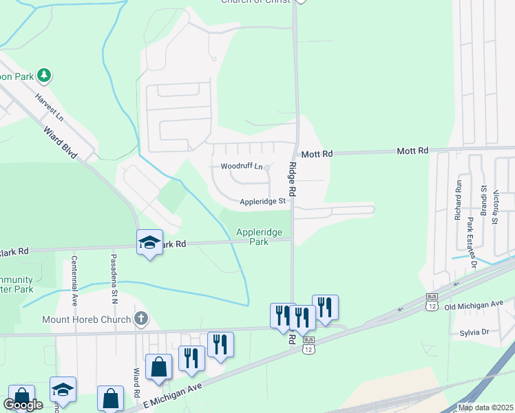 map of restaurants, bars, coffee shops, grocery stores, and more near 2838 Appleridge Street in Ypsilanti