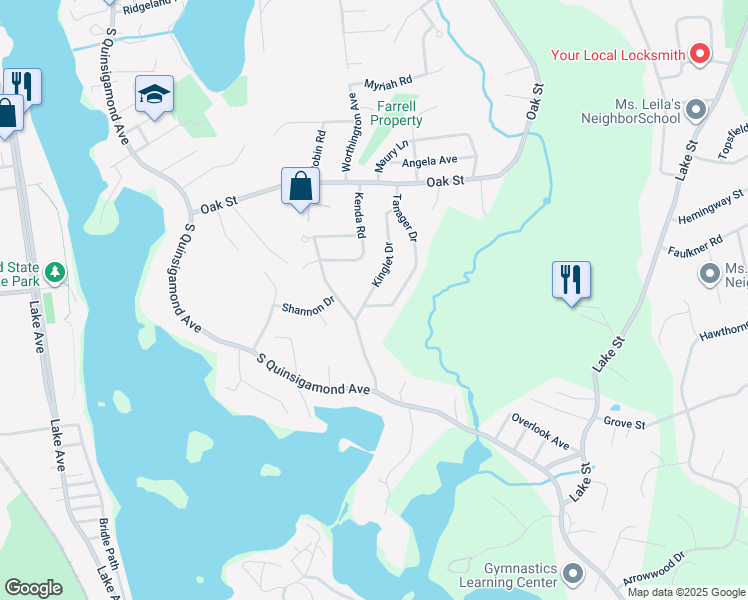 map of restaurants, bars, coffee shops, grocery stores, and more near 45 Kinglet Drive in Shrewsbury