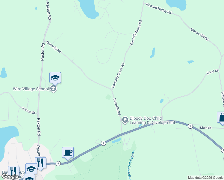 map of restaurants, bars, coffee shops, grocery stores, and more near 0 Donnelly Cross Road in Spencer